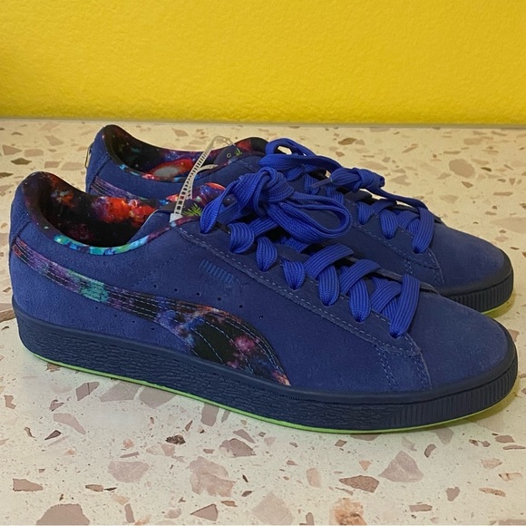 Puma Size 7 Blue Neon Green Suede Classic XXI LaMelo Ball Galaxy Sneakers NEW - Picture 2 of 11